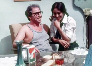 עפרה חזה בצילומי הסרט "שלאגר" 1979